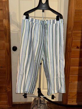 Women's Wonderly by Belk Linen Blend Wide Leg Ankle Length Size XL. Striped